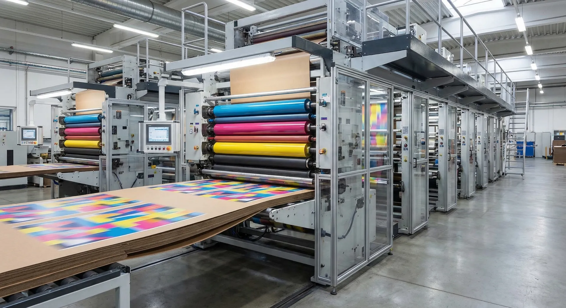 Printing press in action producing high-quality packaging graphics